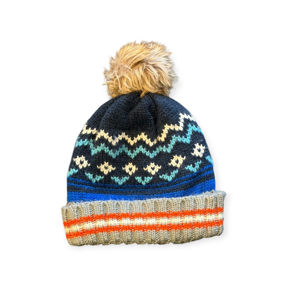 Toddler Fair Isle Knit Beanie Faux Fur Pom Pom Fleece Lined Winter Hat 2T-5T